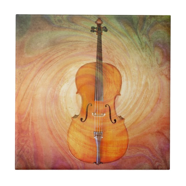 Cello with warm colourful textured background. ceramic tile (Front)
