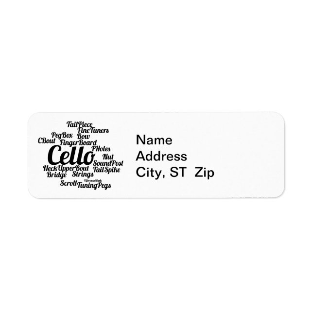 Cello Word Cloud Black Text Return Address Label (Front)