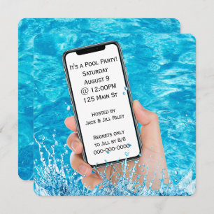 Cellphone in Hand Pool Party Invite
