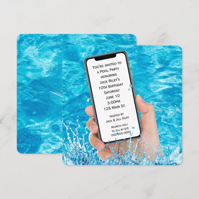 Cellphone Text 10th Birthday Pool Party  Invitation (Front/Back)