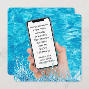 Cellphone Text 13th Birthday Pool Party  Invitation