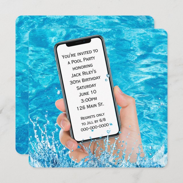 Cellphone Text 30th Birthday Pool Party Invitation (Front/Back)