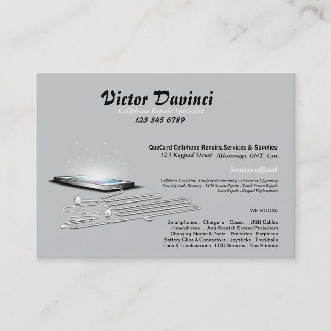 Cellphone Unlocker/Repair/Servicing Business Card (Front)