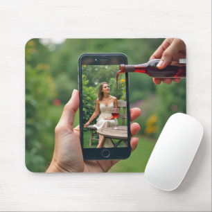 Cellphone Woman With Pouring Wine Mouse Pad