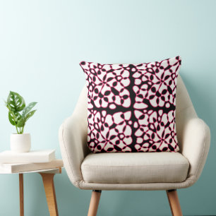 Cells Abstraction Black Red White Cushion