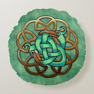 Celt and Feathers Round Cushion