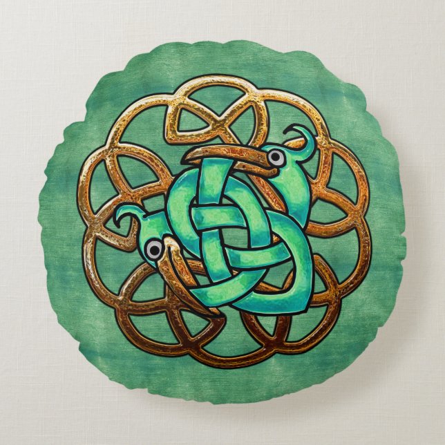 Celt and Feathers Round Cushion (Front)