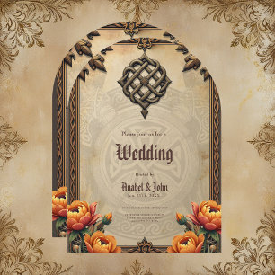 Celtic art and floral splendour in warm tones. invitation