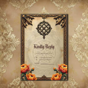 Celtic art and floral splendour in warm tones. RSVP card
