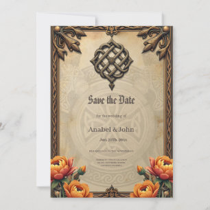 Celtic art and floral splendour in warm tones. save the date