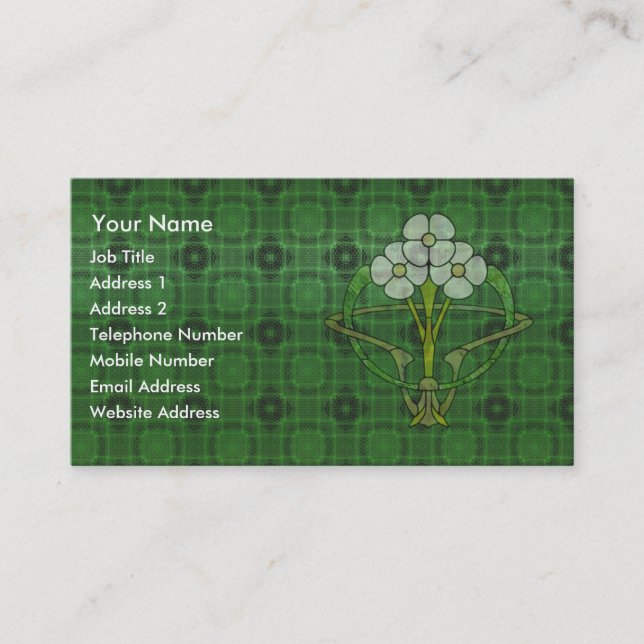Celtic art deco floral design three white flowers business card (Front)
