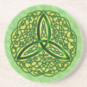 Celtic Art Trinity Knot Green and Gold Coaster