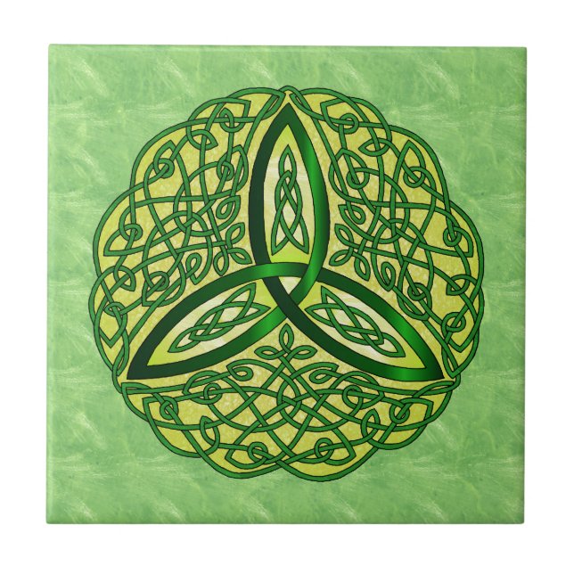 Celtic Art Trinity Knot Green and Gold Tile (Front)