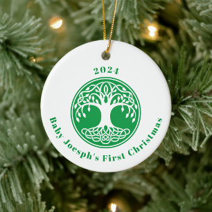 Celtic Baby's First Christmas Ornament, Irish Ceramic Ornament
