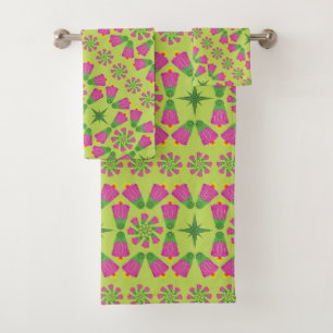 Celtic Bell Flower Mandalas Green Bath Towel Set