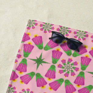Celtic Bell Flower Mandalas Pink Beach Towel