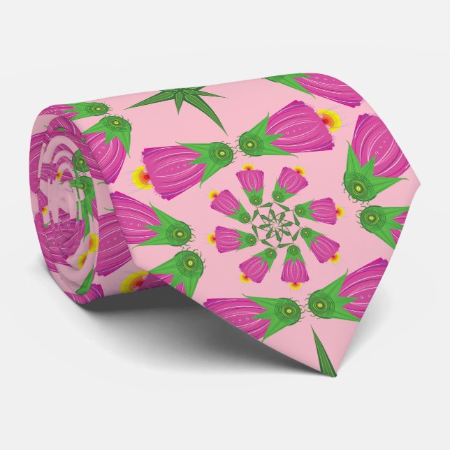 Celtic Bell Flower Mandalas Pink Neck Tie (Rolled)