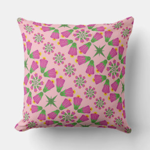 Celtic Bell Flower Mandalas Pink Throw Pillow
