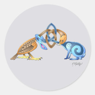 Celtic bird and rabbit classic round sticker