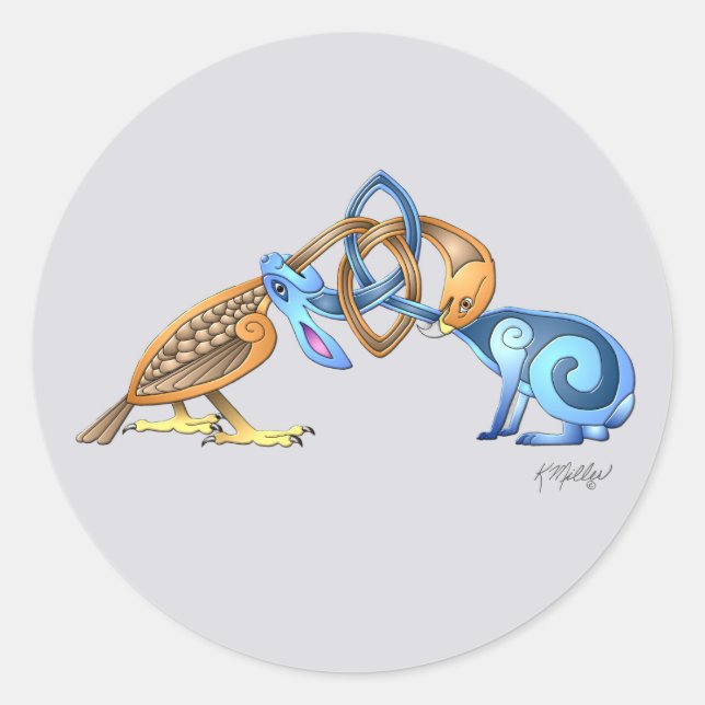 Celtic bird and rabbit classic round sticker (Front)