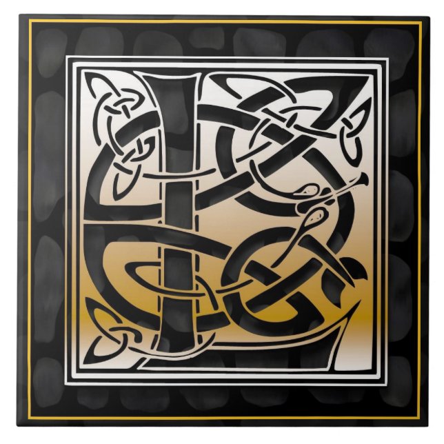 Celtic Black Stone L Monogram Initial Tile (Front)