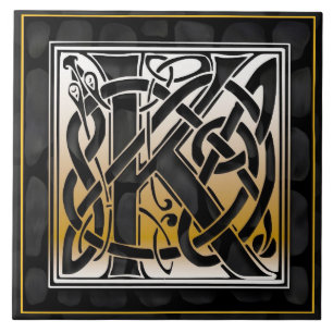 Celtic Black Stone M Monogram Initial Tile