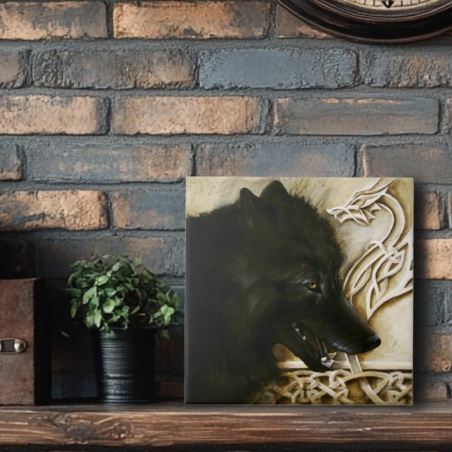 Celtic Black Wolf Ceramic Tile (Creator Uploaded)