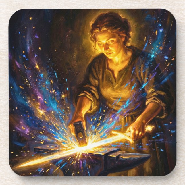Celtic Blacksmith Goddess Forging Sword Fantasy Ar Coaster (Front)