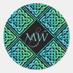 Celtic Blue Green Wedding Monogram Sticker