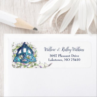 Celtic Blue Triquetra Watercolor Floral Address Return Address Label