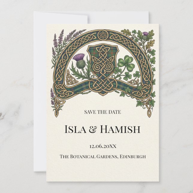 Celtic Botanical Save the Date Card (Front)