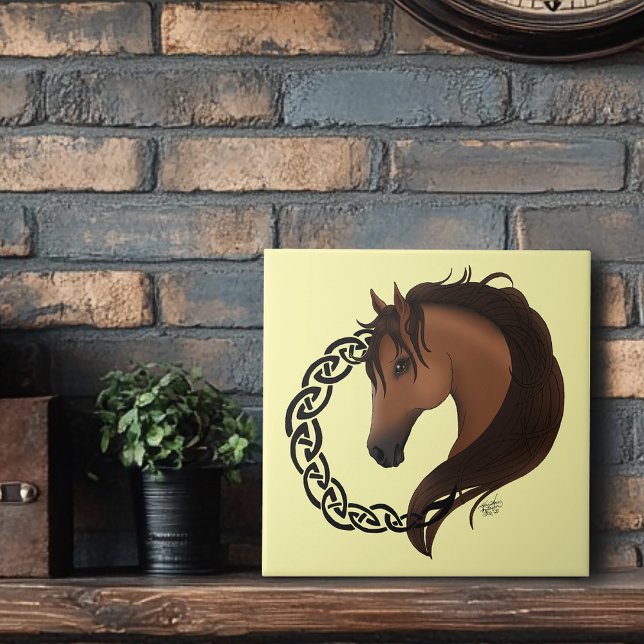 Celtic Brown Horse Yellow Ceramic Tile (Creator Uploaded)