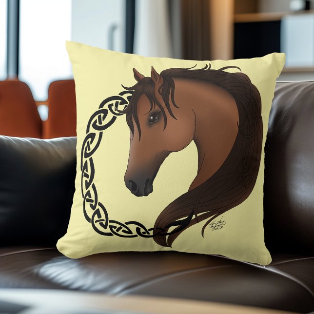 Celtic Brown Horse Yellow Cushion (Creator Uploaded)