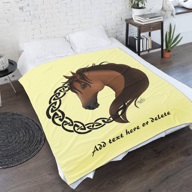 Celtic Brown Horse Yellow Fleece Blanket (Creator Uploaded)
