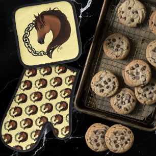 Celtic Brown Horse Yellow Oven Mitt & Pot Holder Set