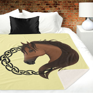 Celtic Brown Horse Yellow Sherpa Blanket