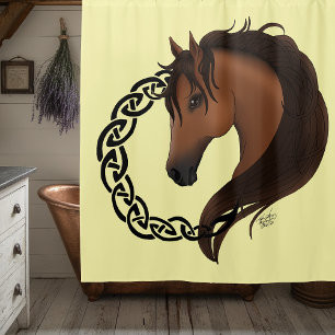 Celtic Brown Horse Yellow Shower Curtain