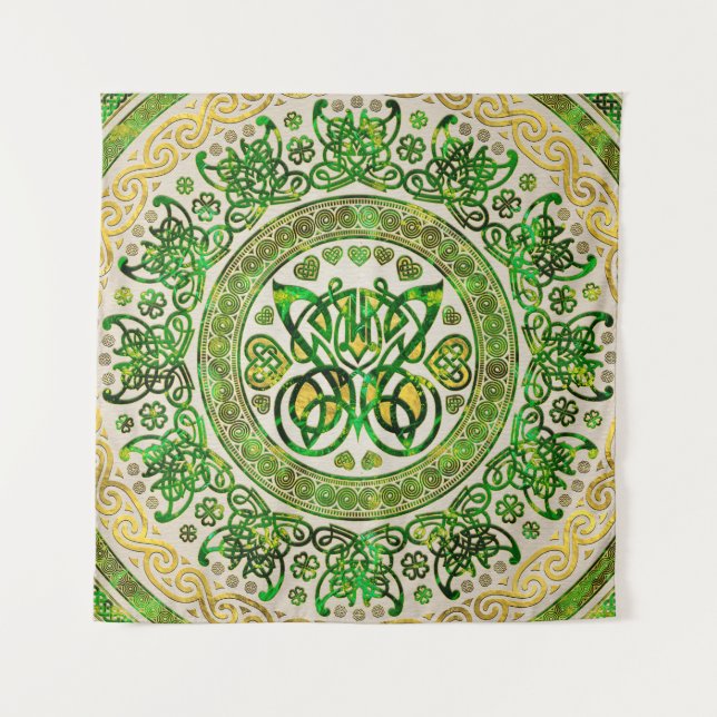 Celtic Butterfly - Round Ornament - Green and gold Tapestry (Front)
