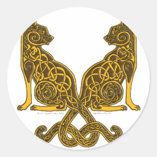 celtic cats 6 bronze gold classic round sticker