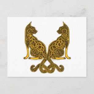 celtic cats 6 bronze gold postcard