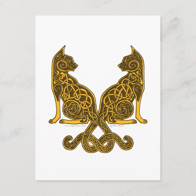 celtic cats 6 bronze gold postcard (Front)
