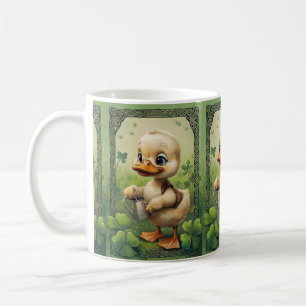 Celtic Charm: Duckling Watering Four-Leaf Clovers  Coffee Mug