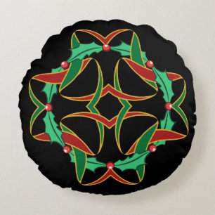 Celtic Christmas Holly Wreath Round Cushion