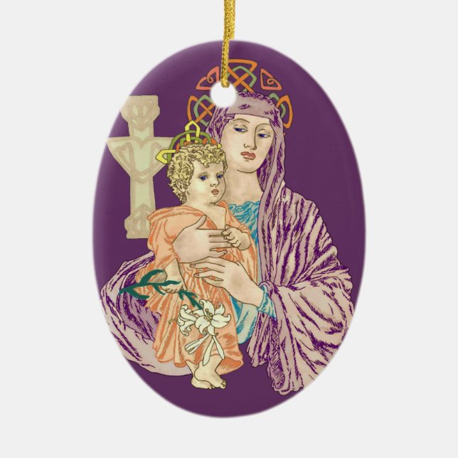 Celtic Christmas Madonna Ceramic Ornament (Front)