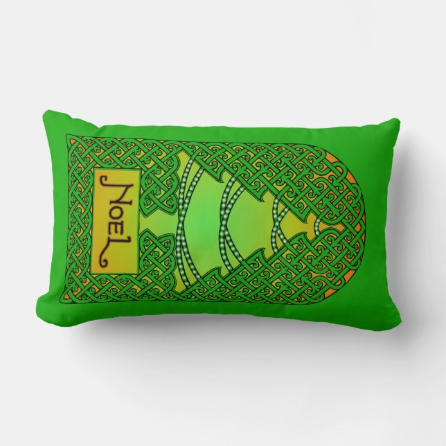 Celtic Christmas Tree - Green Lumbar Cushion (Front)