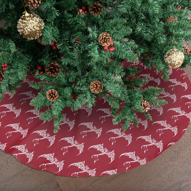 Celtic Christmas Tribal Dragon Red White Brushed Polyester Tree Skirt (Creator Uploaded)