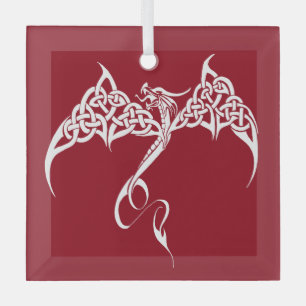 Celtic Christmas Tribal Dragon Red White Glass Tree Decoration