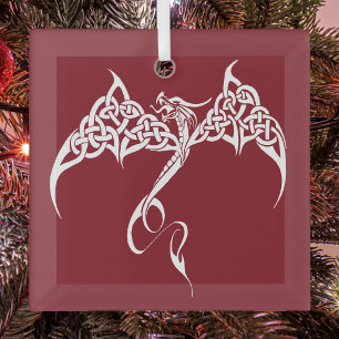 Celtic Christmas Tribal Dragon Red White Glass Tree Decoration