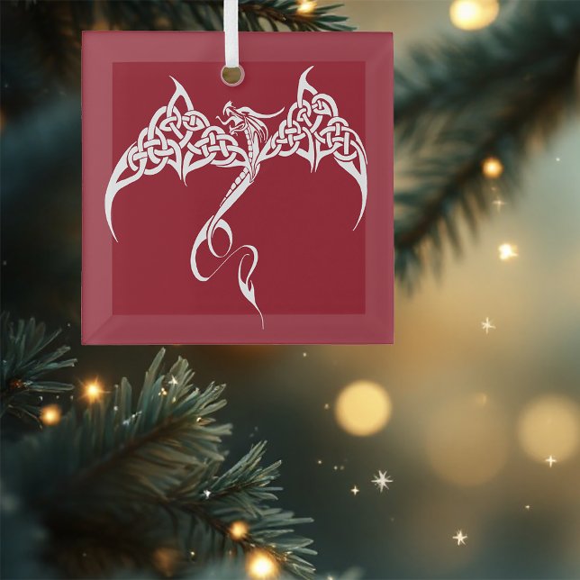 Celtic Christmas Tribal Dragon Red White Glass Tree Decoration (Creator Uploaded)
