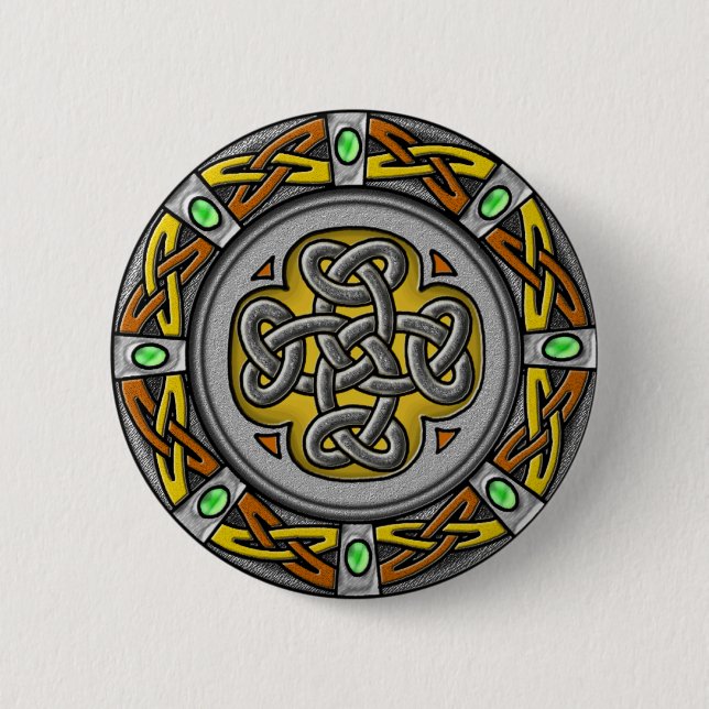 Celtic circle - steel and leather 6 cm round badge (Front)
